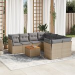 vidaXL Salon de jardin avec coussins 9Pièces mélange beige résine tressée