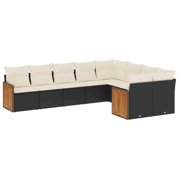 vidaXL Salon de jardin 9 Pièces avec coussins noir résine tressée