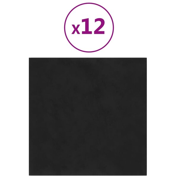 vidaXL Panneaux muraux 12 Pièces Noir 30x30 cm Velours 1 08 m²