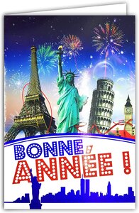 Lot 10 cartes avec enveloppe - bonne année monuments feu d'artifice paillettes