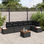 vidaXL Canapé de Jardin 7 Pièces avec Coussins Noir Rattan Poly Acacia