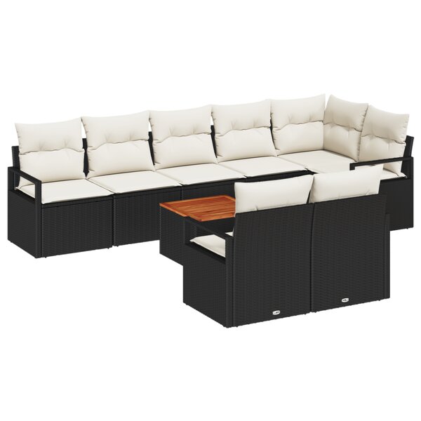 Canapés de Jardin 9 Pièces avec Coussins Rattan Noir Poly Acacia