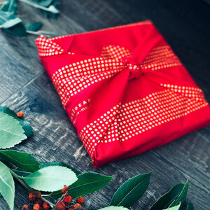 Papier Cadeau Réutilisable Emballage Furoshiki Coton Recyclé : Pour un flirt (Taille S) 35x35 cm Rouge Coquelicot