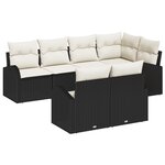 vidaXL Ensemble de Canapés de Jardin 7 pièces avec Coussins en Poly Rattan Noir