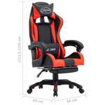 Chaise fauteuil siège pivotante de bureau informatique étude de jeux vidéo et repose-pied et similicuir rouge 02_0024225