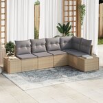 vidaXL Ensemble de Canapés de Jardin 5 Pièces avec Coussins Beige Poly Rattan