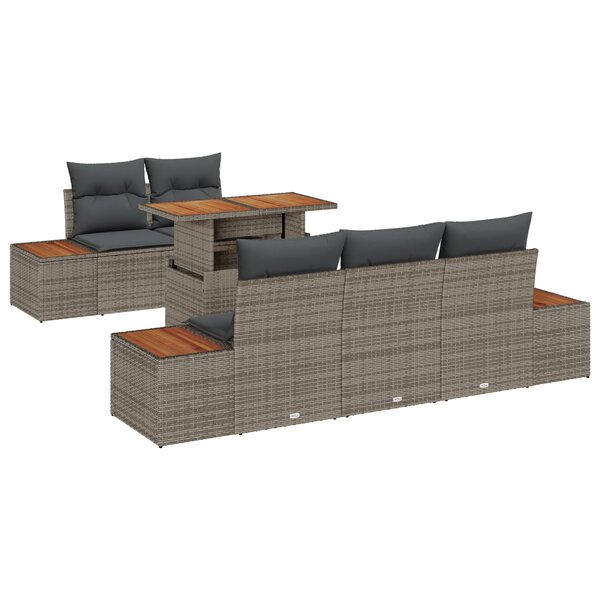 vidaXL Ensemble repas jardin 6 pièces avec coussins Gris Poly Rotin Acacia