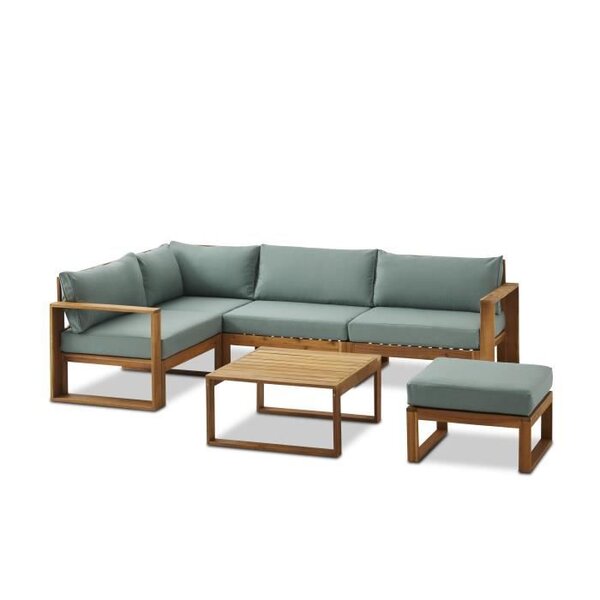 Salon de jardin en bois d'Acacia FSC - 5 personnes - Levata - Vert-bleu