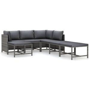 Salon de jardin meuble d'extérieur ensemble de mobilier 7 pièces avec coussins résine tressée gris 02_0017269