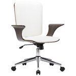 Chaise fauteuil siège pivotante de bureau informatique étude similicuir et bois courbé blanc 02_0024087