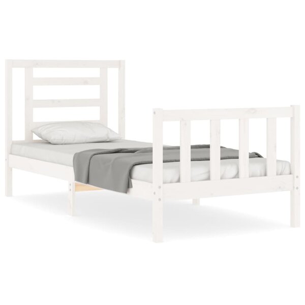 vidaXL Cadre de lit avec tête de lit blanc 90x200 cm bois massif