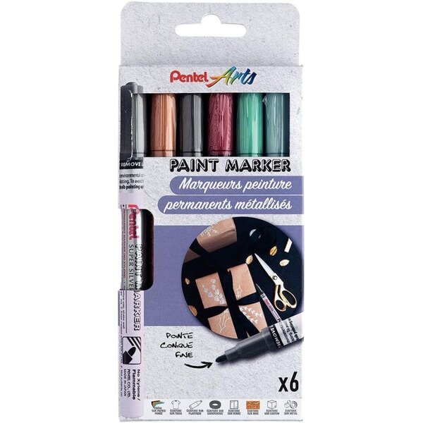 Pochette de 6 marqueurs peinture permanente PAINT MARKER PENTEL couleurs métallisées