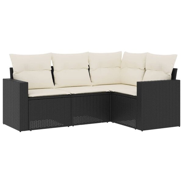 vidaXL Salon de jardin 4 Pièces avec coussins noir résine tressée