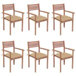 vidaXL Chaises de jardin empilables avec coussins lot de 6 Teck solide