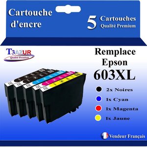 T3AZUR - 5x Cartouches Compatibles avec Epson 603 603XL pour Epson XP-2100 XP-2155 XP-3100 XP-4100 WF-2820 WF-2830 DWF WF-2870 WF-2835 WF-2850