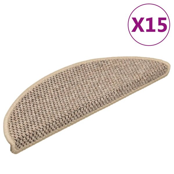 vidaXL Tapis d'escalier autocollants 15 Pièces 56x17x3 cm Beige foncé