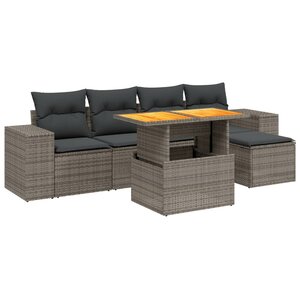 vidaXL Salon de jardin 6 Pièces avec coussins gris résine tressée
