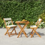 vidaXL Ensemble de bistro pliable 3 Pièces avec coussins Acacia solide