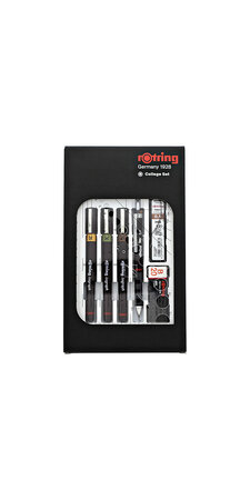 rOtring Set Collège  Porte-mine 0.5 + 3 Isograph 0.2/0.3/0.5mm + gomme + étui 12 mines HB + flacon encre 23 ml + attache compas