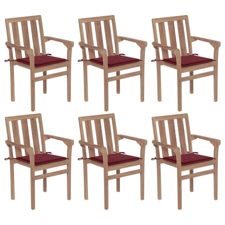 vidaXL Chaises de jardin empilables avec coussins lot de 6 Teck solide