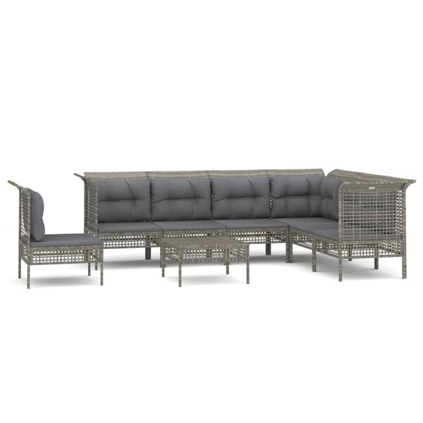 vidaXL Salon de jardin 8 Pièces avec coussins Gris Résine tressée