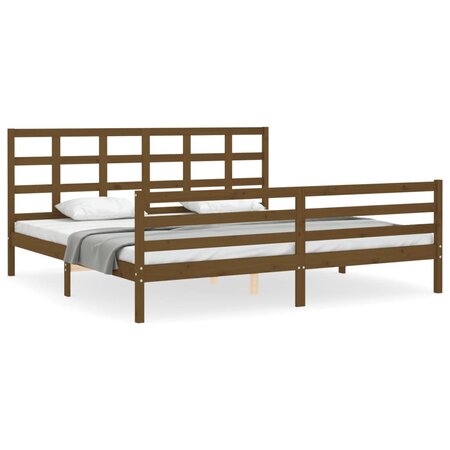 vidaXL Cadre de lit avec tête de lit marron miel 200x200cm bois massif