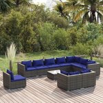 vidaXL Salon de jardin 11 Pièces avec coussins Résine tressée Gris