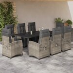 vidaXL Ensemble à manger de jardin et coussins 9 Pièces gris clair rotin