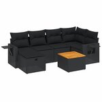 vidaXL Salon de jardin 7 Pièces avec coussins noir résine tressée