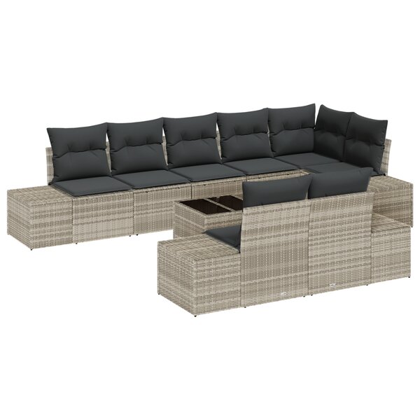vidaXL Set de Canapé de Jardin de 9 Pièces avec Coussins Gris Rattan Poly