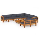 vidaXL Salon de jardin 10 Pièces avec coussins gris foncé Bois d'acacia