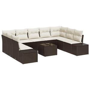 vidaXL Ensemble de canapé de jardin 10 Pièces Marron et Crème Poly Rattan