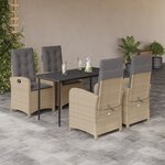 vidaXL Ensemble à manger de jardin coussins 5 Pièces mélange beige rotin