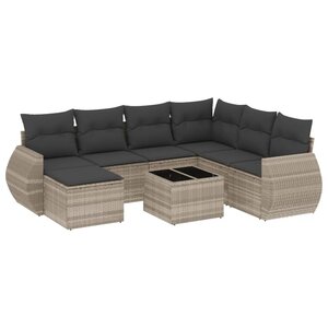 vidaXL Salon de jardin 8 Pièces avec coussins gris clair résine tressée
