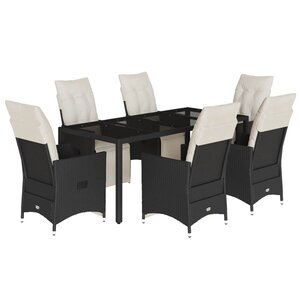vidaXL Ensemble à manger de jardin coussins 7Pièces Noir Résine tressée