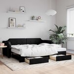 vidaXL Lit de jour avec gigogne et tiroirs sans matelas noir 80x200 cm