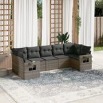 vidaXL Salon de jardin avec coussins 7 Pièces gris résine tressée