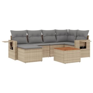 vidaXL Salon de jardin avec coussins 7 Pièces beige résine tressée