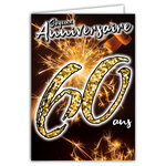 MAXI Grande Carte Géante XXL pour ANNIVERSAIRE 60 ANS Mixte H/F + Enveloppe format 32x23cm - Chiffres Nombre Doré Fêter Feu d'artifice Scintillant Bouchon de Champagne - Fabriqué en France MX-5060