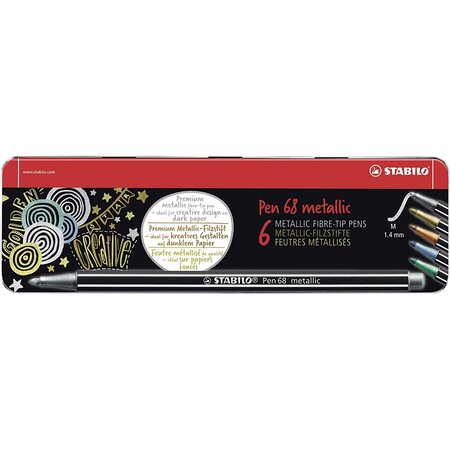 Etui en métal de 6 feutres pen 68 metallic assortis stabilo