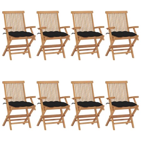 vidaXL Chaises de jardin avec coussins noir lot de 8 Bois teck massif