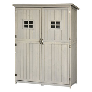 Abri de jardin armoire de jardin remise pour outils sur pied dim. 128L x 50l x 164H cm 2 étagères 2 portes 2 fenêtres toit bitumé étanche bois massif sapin pré-huilé gris
