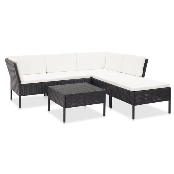 vidaXL Salon de jardin 6 Pièces avec coussins Résine tressée Noir
