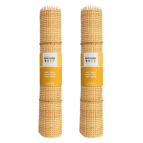 2 rouleaux de cannage en rotin - mailles fines carrées 30 x 50 cm