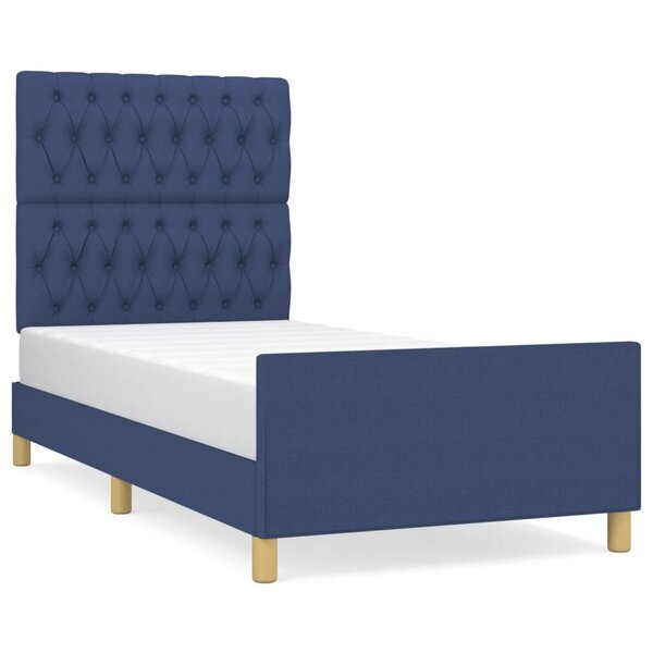 vidaXL Cadre de lit avec tête de lit Bleu 90x200 cm Tissu