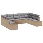 vidaXL Ensemble de Canapés de Jardin 9 Pièces avec Coussins Beige Rattan Synthétique