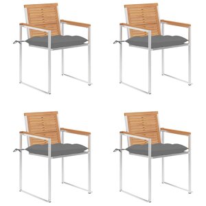 vidaXL Chaises de jardin 4 Pièces avec coussins Bois de teck massif