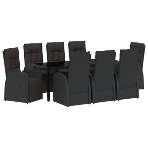 vidaXL Ensemble de salle à manger pour jardin 9 Pièces Noir polyrotin