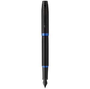Stylo plume Parker IM Vibrant Rings Satin noir laqué attributs bleu océan Plume moyenne recharge d’encre bleue Coffret cadeau