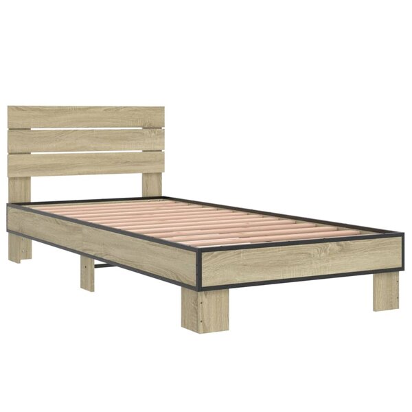 vidaXL Cadre de lit chêne sonoma 90x200 cm bois d'ingénierie et métal